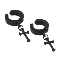 BRINCO DE PRESSÃO DE ARGOLA PRETO 3 MM COM CRUZ PRETO (PAR) BRINCO DE PRESSÃO DE ARGOLA PRETO 3 MM COM CRUZ PRETO (PAR)
