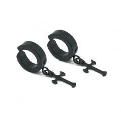 BRINCO DE PRESSÃO DE ARGOLA PRETO 3 MM COM CRUZ PRETO (PAR) BRINCO DE PRESSÃO DE ARGOLA PRETO 3 MM COM CRUZ PRETO (PAR)