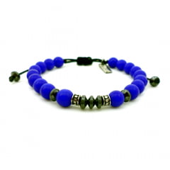 PULSEIRA HEMATITA COM PORCELANA AZUL PULSEIRA HEMATITA COM PORCELANA AZUL