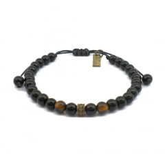 Pulseira Onix e Olho de Tigre Macramê Pulseira Onix e Olho de Tigre Macramê