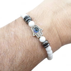 Pulseira Pedras Branca Fosca com Hansa Pulseira Pedras Branca Fosca com Hansa