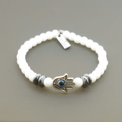 Pulseira Pedras Branca Fosca com Hansa Pulseira Pedras Branca Fosca com Hansa